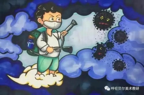 抗疫情绘画作品33幅(抗疫情绘画水粉作品)插图15
