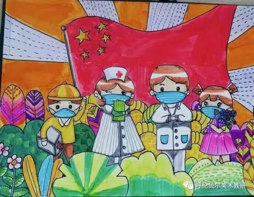 抗疫情绘画作品33幅(抗疫情绘画水粉作品)插图28