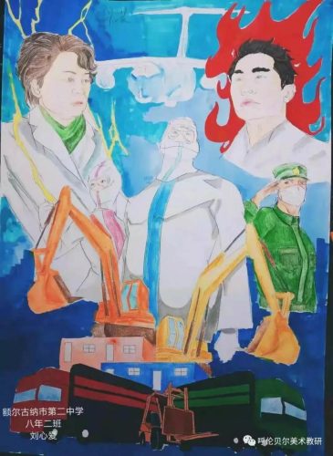 抗疫情绘画作品33幅(抗疫情绘画水粉作品)插图24